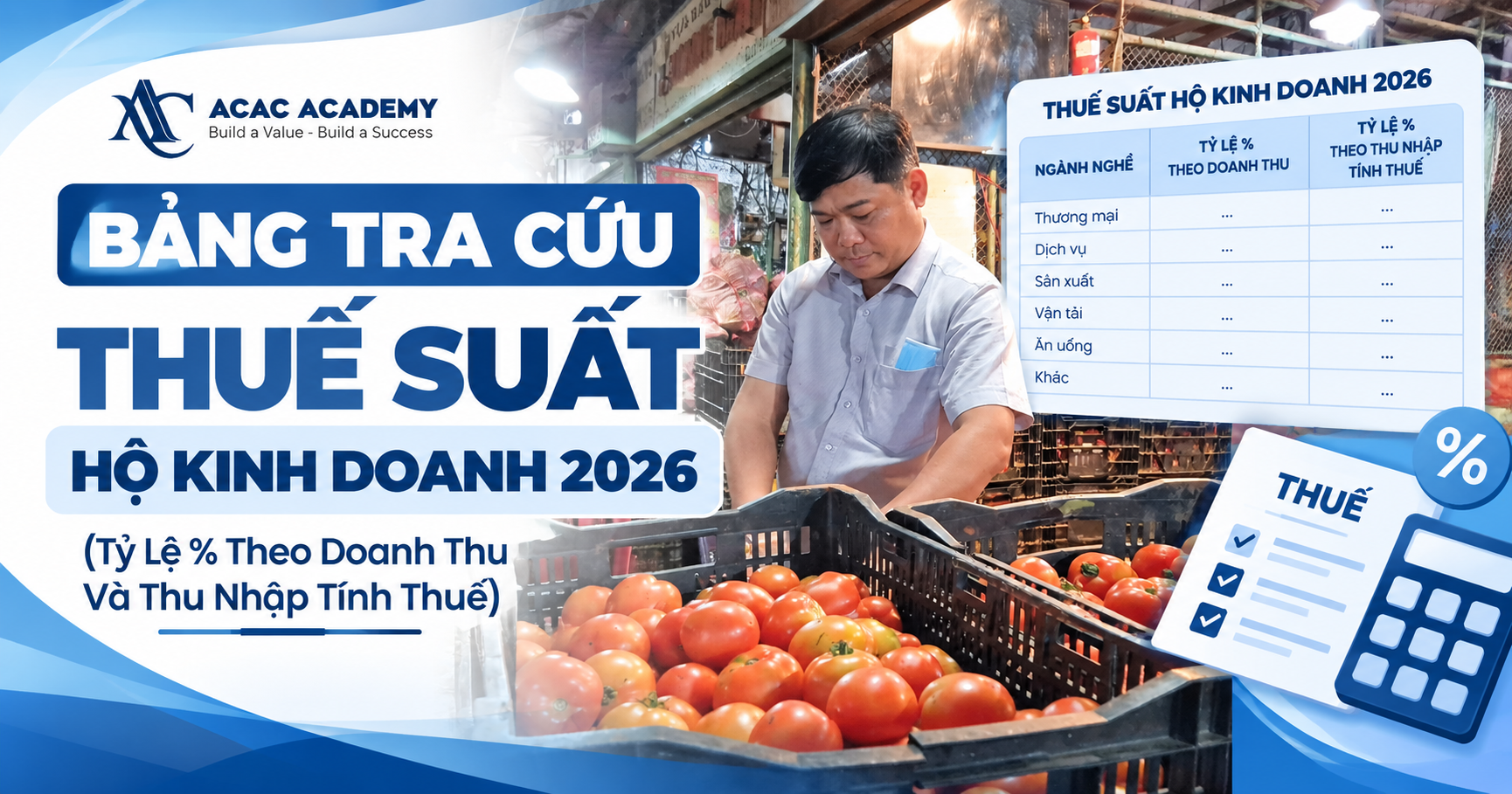 Bảng Tra Cứu Thuế Suất Hộ Kinh Doanh 2026 (Tỷ Lệ % Theo Doanh Thu Và Thu Nhập Tính Thuế)
