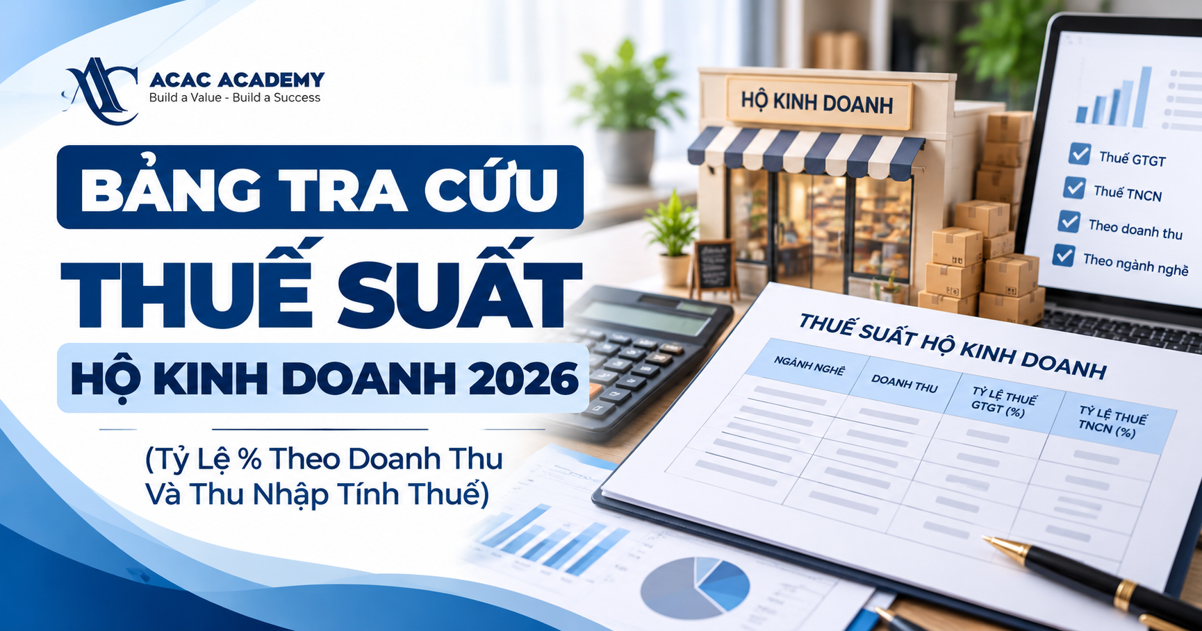 Bảng Tra Cứu Thuế Suất Hộ Kinh Doanh 2026 (Tỷ Lệ % Theo Doanh Thu Và Thu Nhập Tính Thuế)