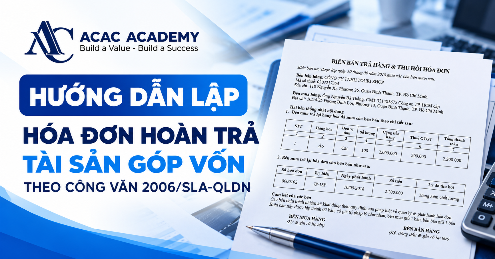 Hướng Dẫn Lập Hóa Đơn Hoàn Trả Tài Sản Góp Vốn Theo Công Văn 2006/SLA-QLDN